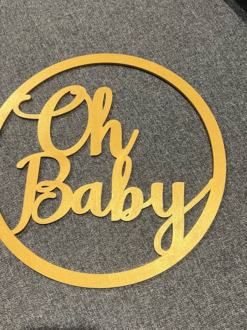 Gold 'Oh Baby' Round Party Wall Sign - Elegant Baby Shower Decor